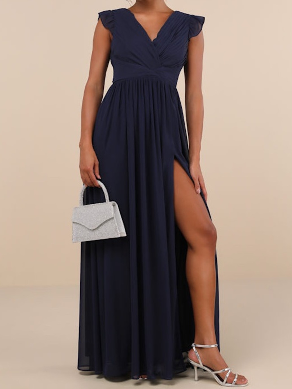 NWT Lulus Gorgeous Goal Navy Pleated Backless Maxi Dress M